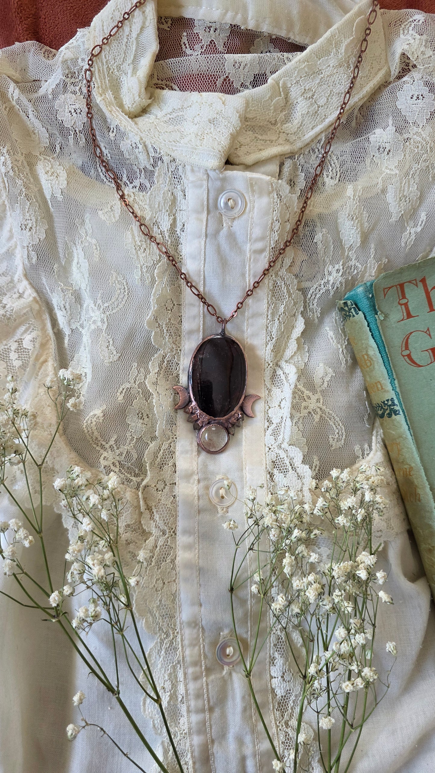 Gemmy Star Garnet with Herkimer and Manifestation Quartz Copper Necklace
