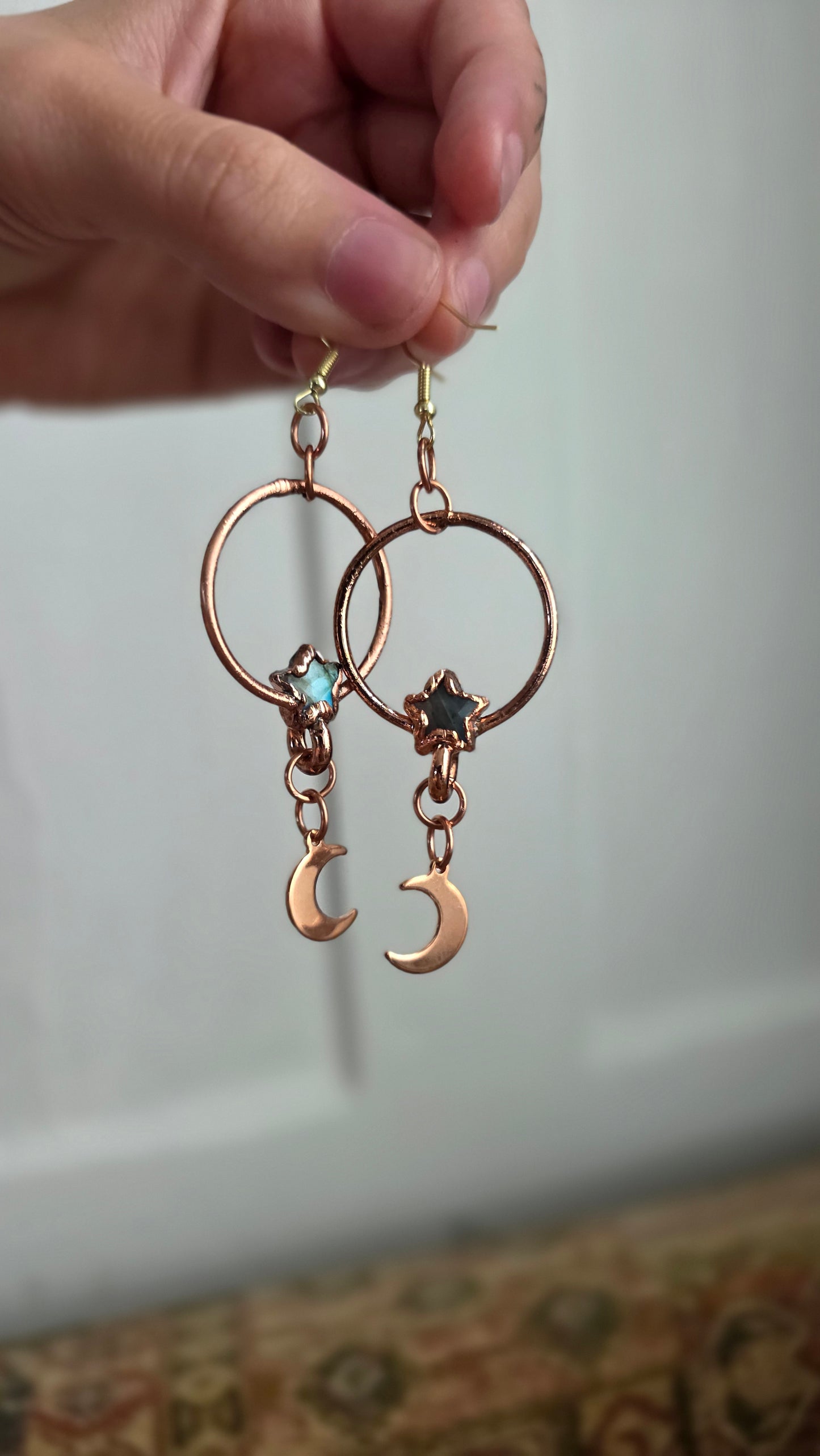 **Imperfect** Labradorite Star Hoop Dangle Earrings