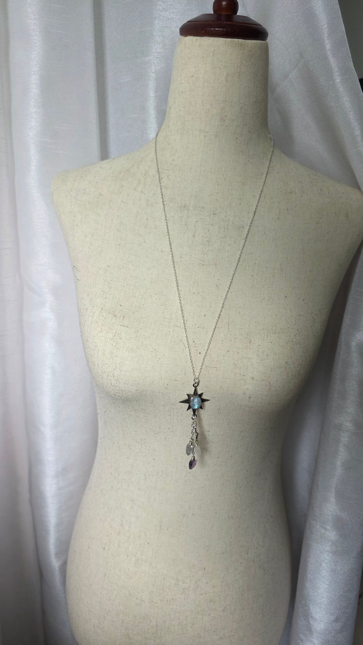 Sterling Silver Moonstone Star Necklace