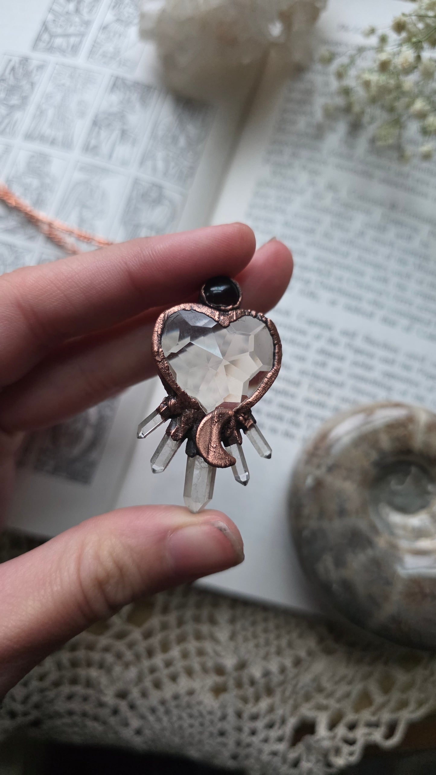 Smokey Quartz Heart and Garnet with Quartz Copper Necklace