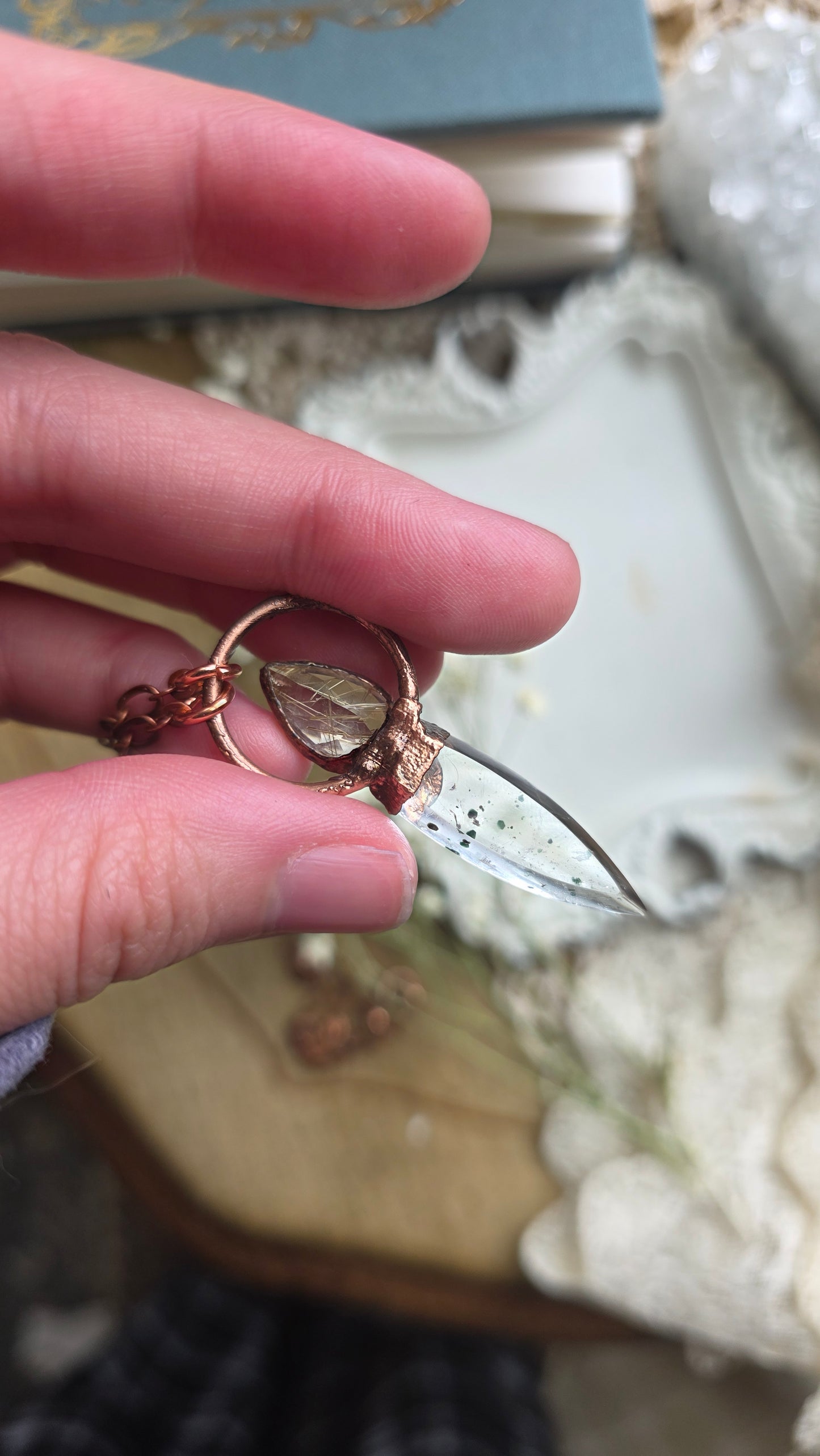 Hematite in Quartz with Rutilated Quartz Copper Necklace