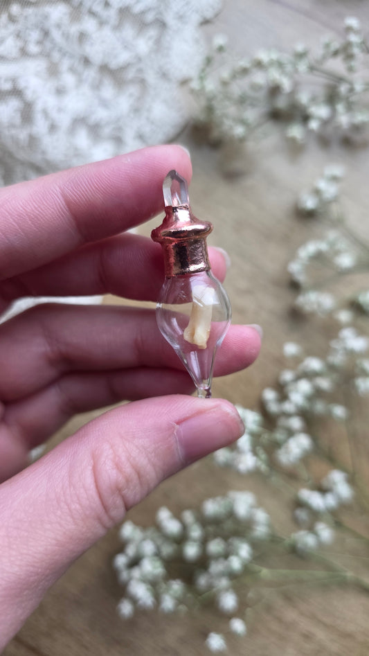 Black cat toe bone copper vial necklace.