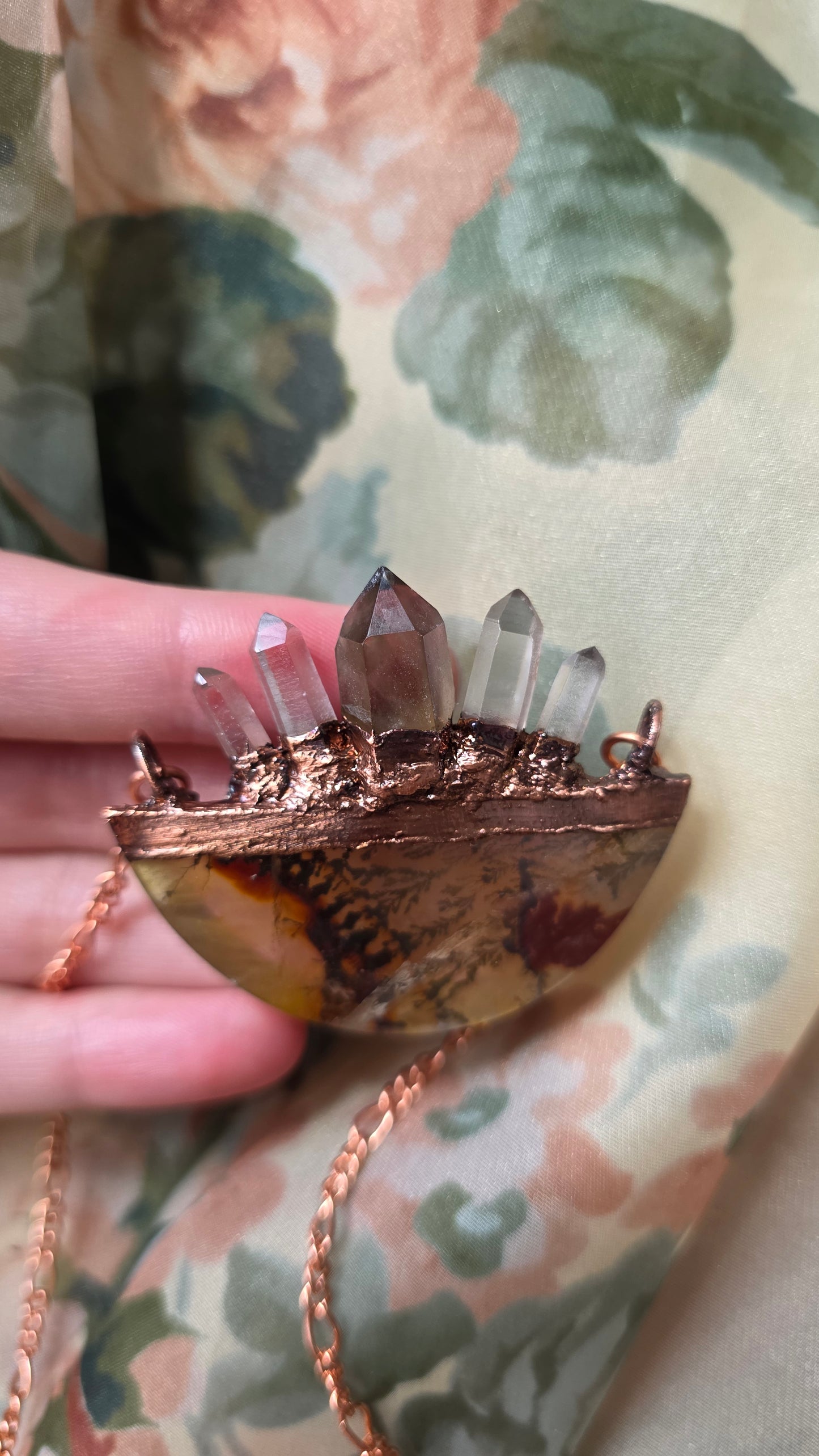 Dendritic Quartz Crowned Copper Necklace