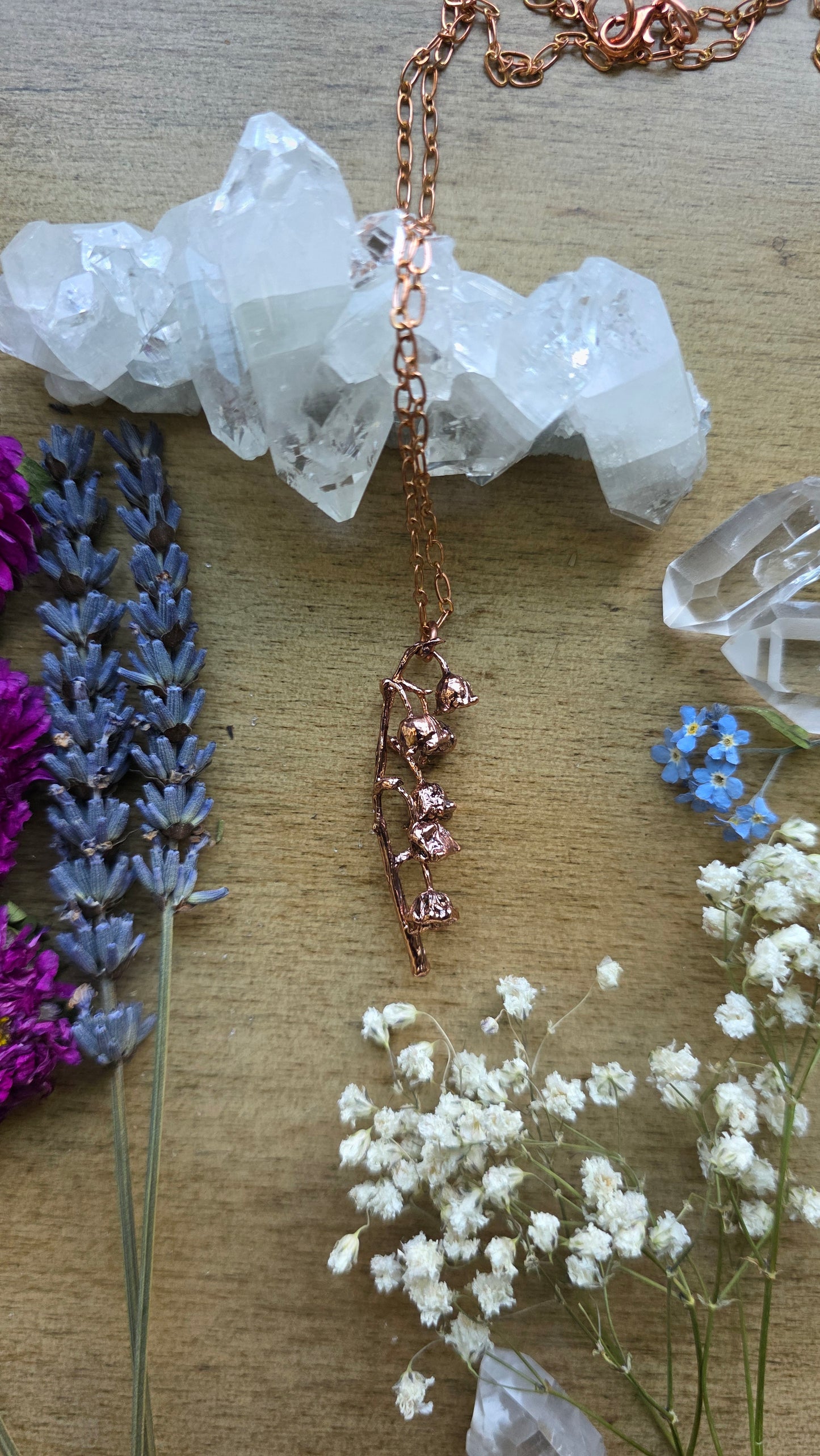 Copper Encased Lily of the Valley Necklace