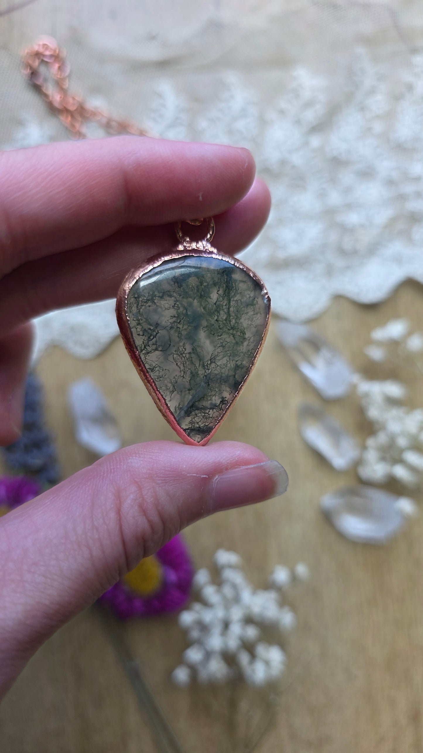 Moss Agate with Moonstone and Labradorite Copper Necklace