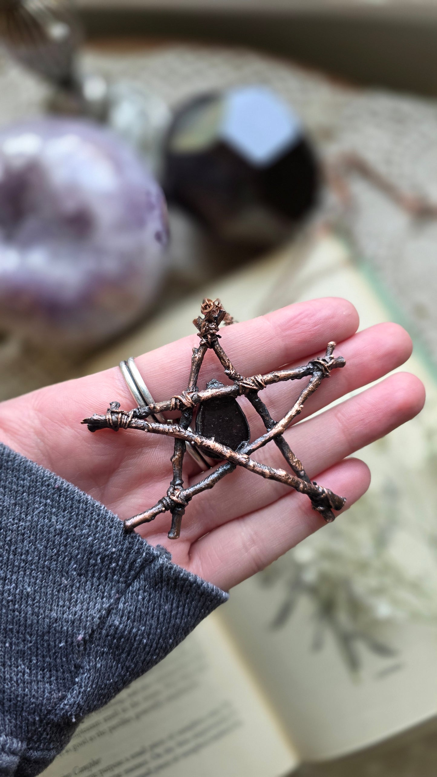 Rooted: Copper Twig and Garnet Pentacle Necklace