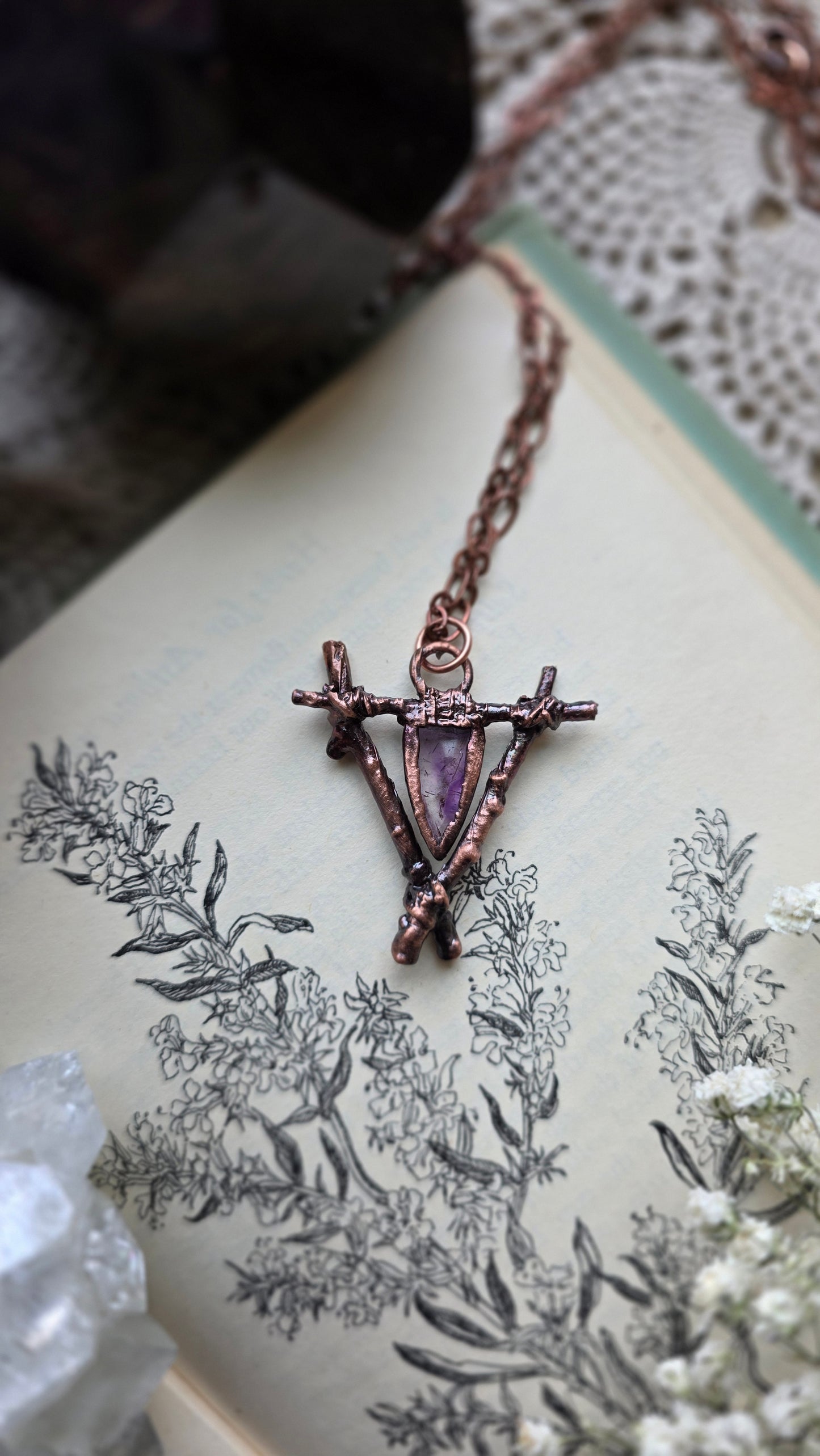 Rooted: Included Amethyst and Twig Copper Necklace