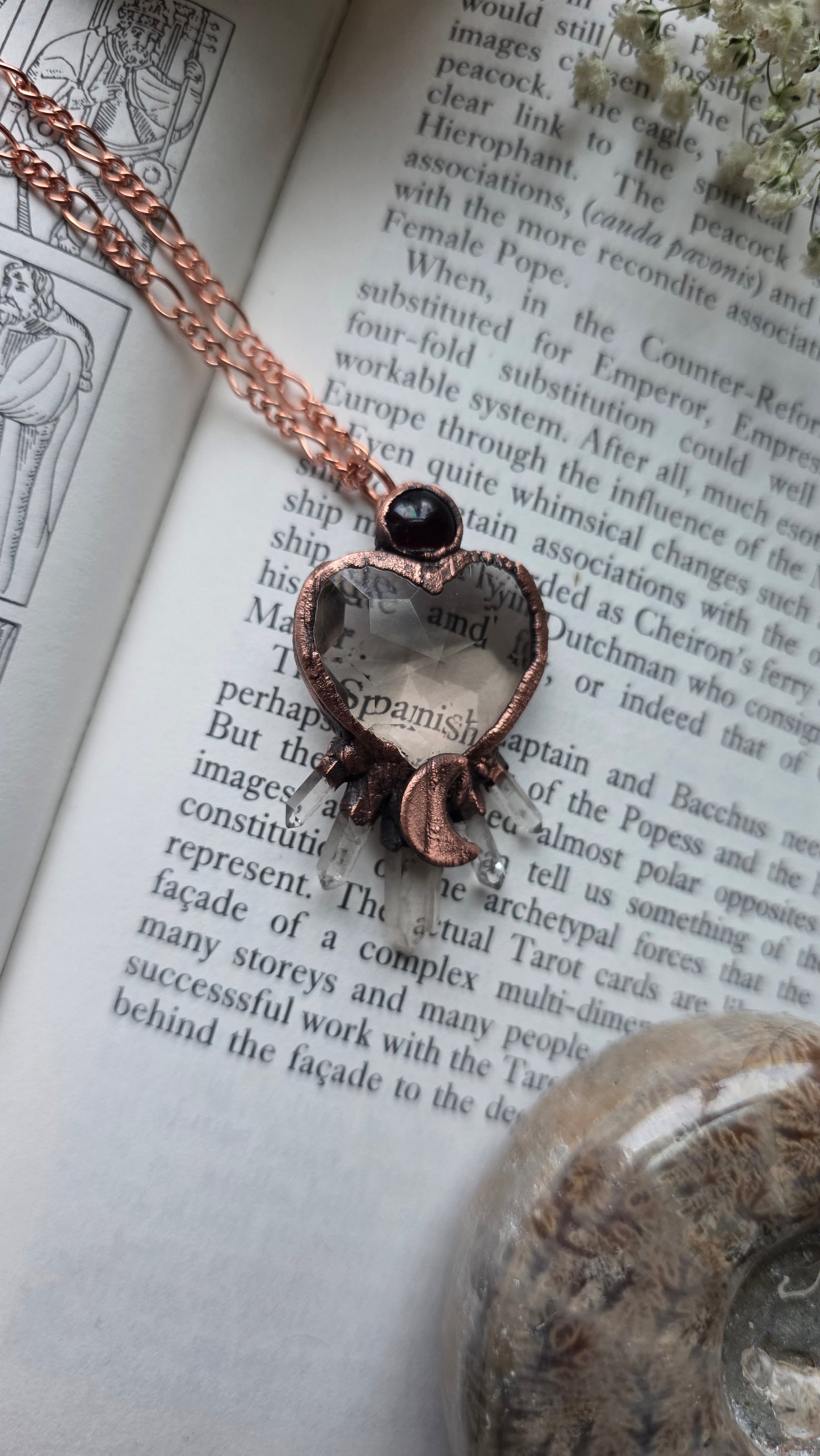 Smokey Quartz Heart and Garnet with Quartz Copper Necklace