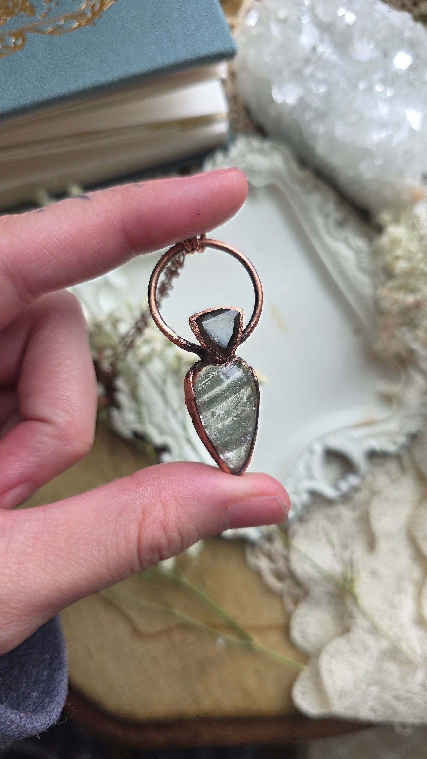 Phantom Quartz with Colombianite Copper Pendant