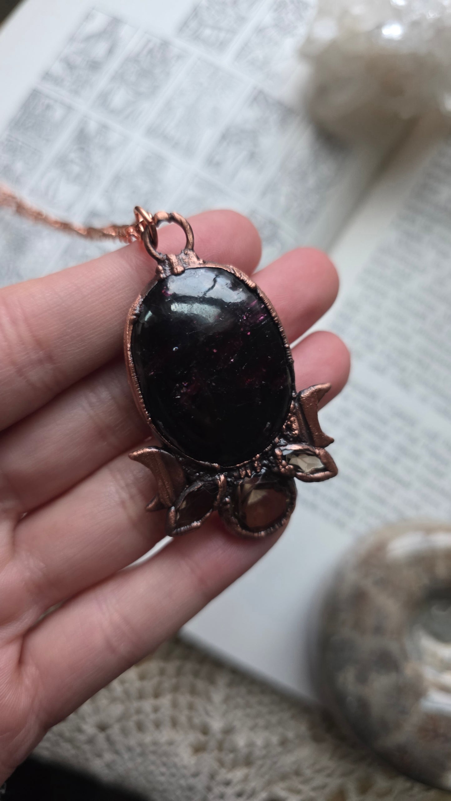 Garnet and Smokey Topaz Copper Pendant
