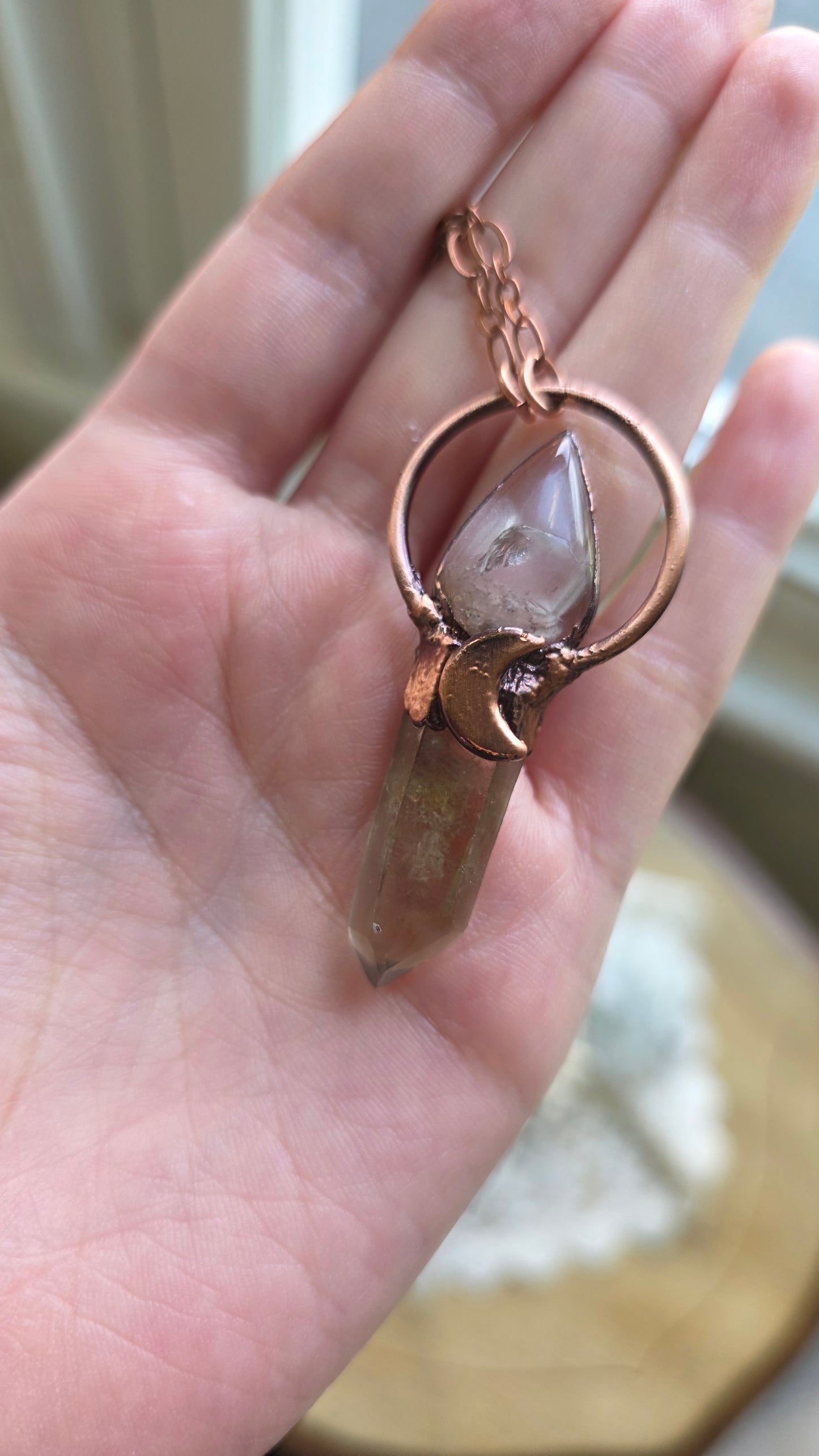 The High Priestess: Smokey Citrine with Lithium Quartz Copper Necklace