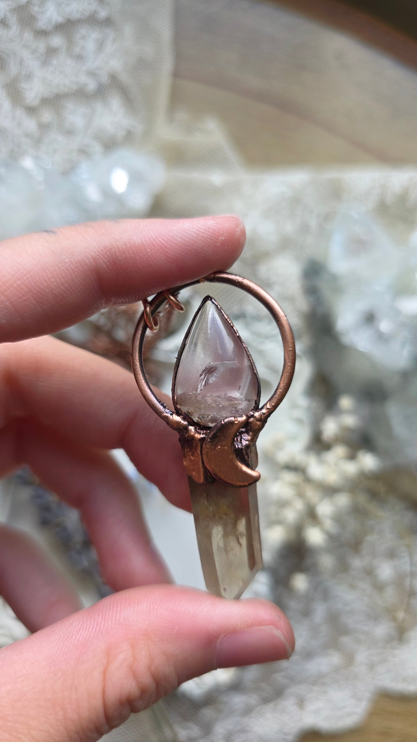 The High Priestess: Smokey Citrine with Lithium Quartz Copper Necklace