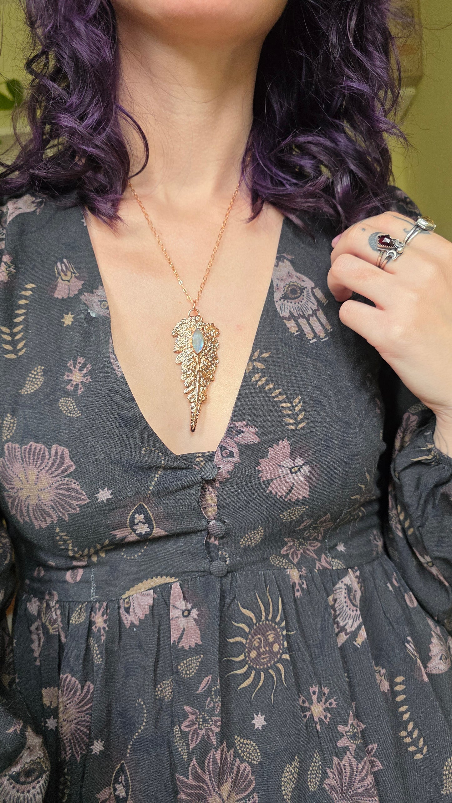 Copper Encased Real Fern with Moonstone