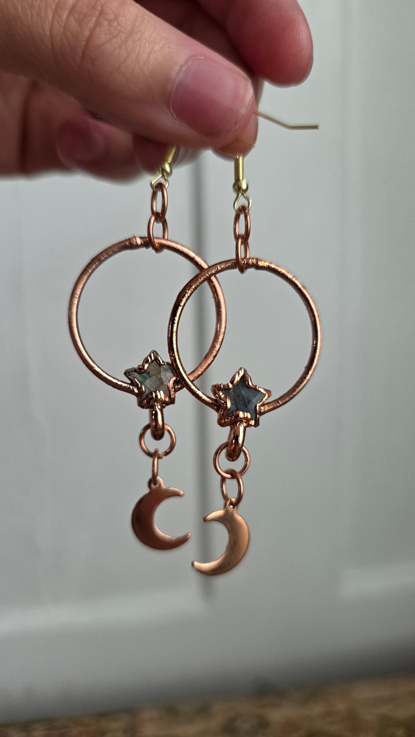**Imperfect** Labradorite Star Hoop Dangle Earrings