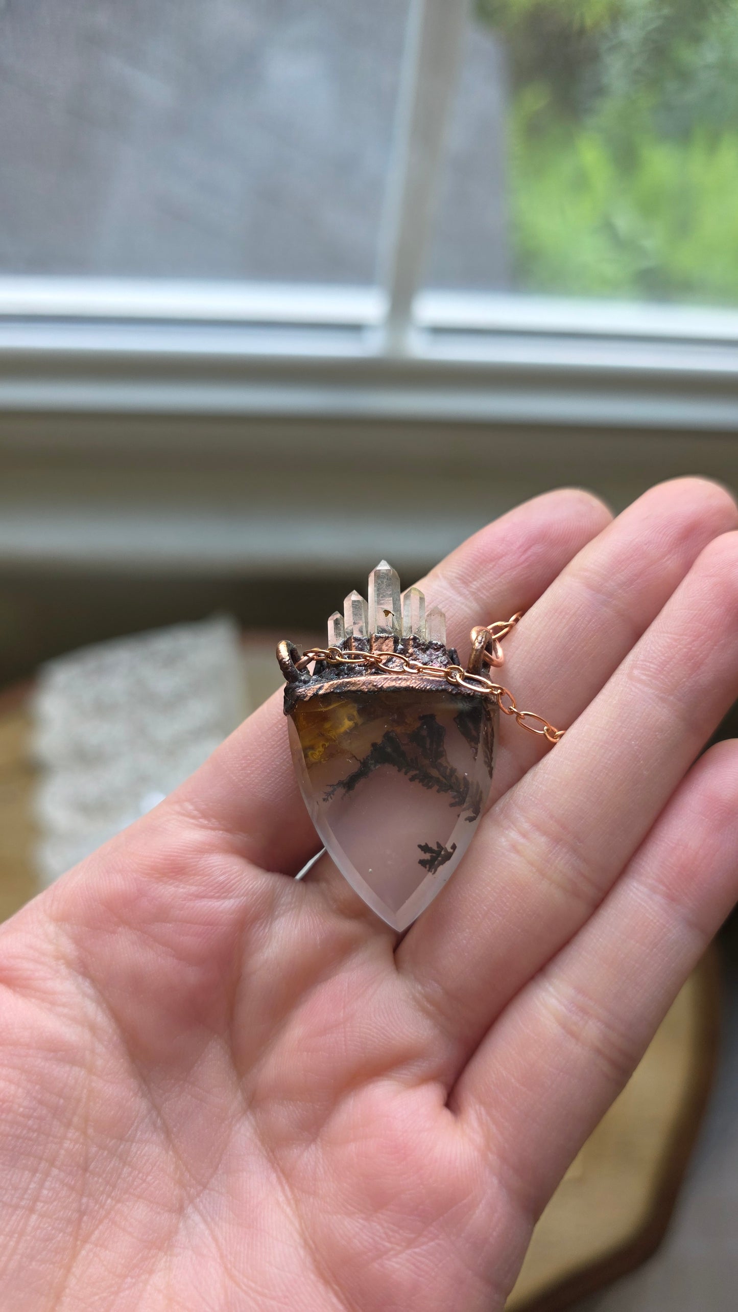 The High Priestess: Dendritic Quartz Stardust Copper Pendant