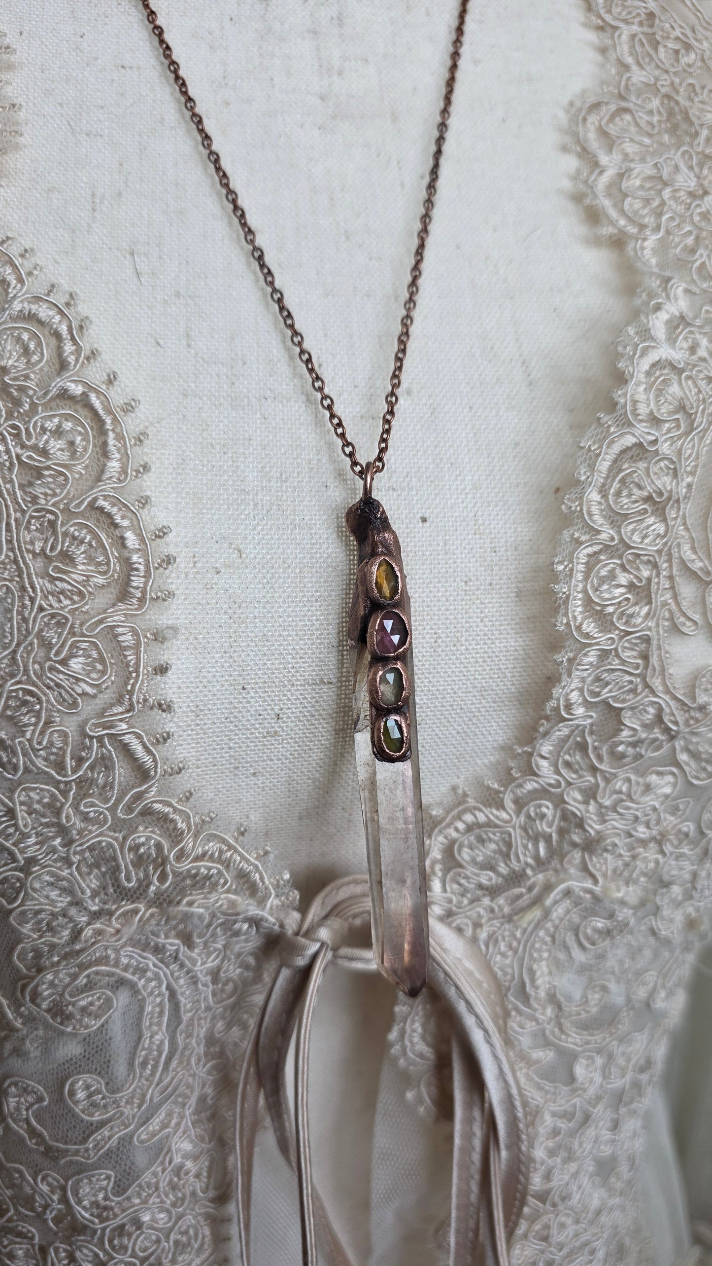 Singing Smokey Quartz Point with Tourmaline Copper Pendant