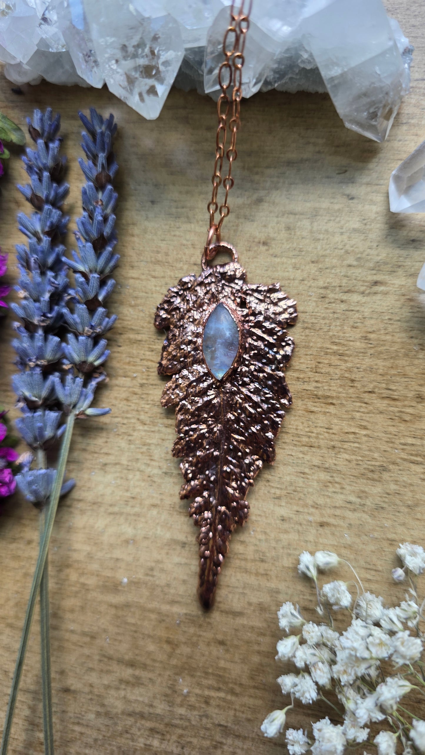 Copper Encased Real Fern with Moonstone