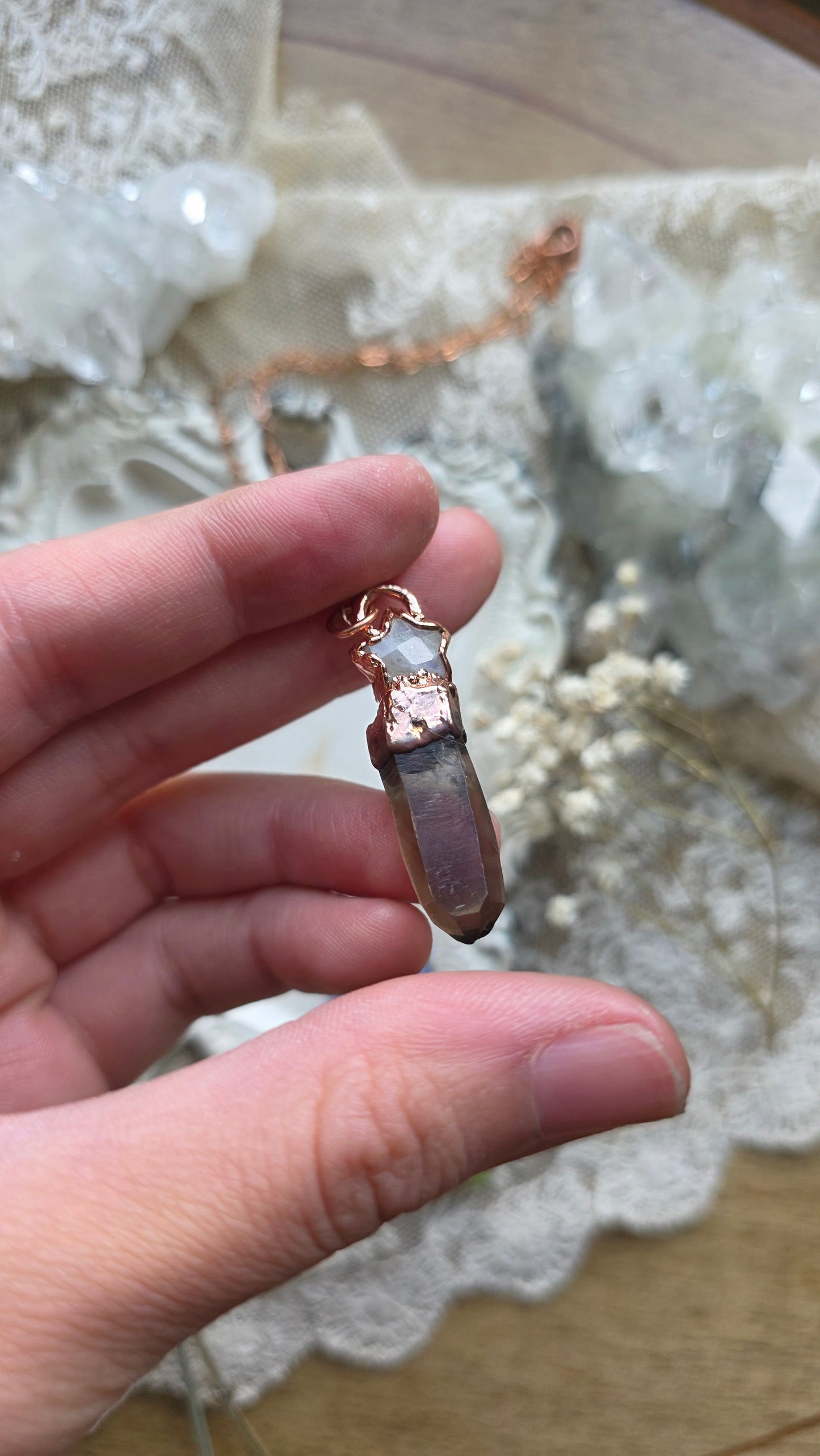 The High Priestess: Smokey Quartz and Moonstone Star Copper Necklace