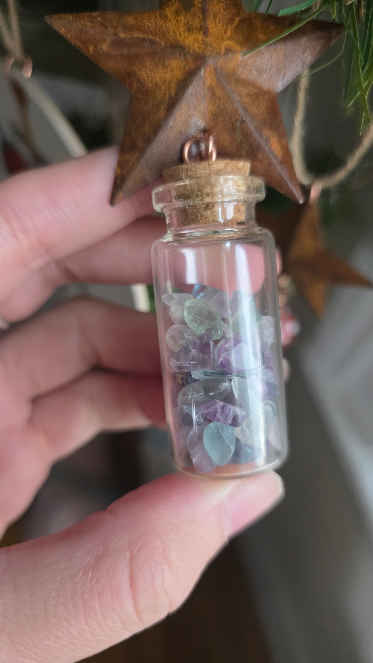 Tin Star and Crystal Vial Ornament