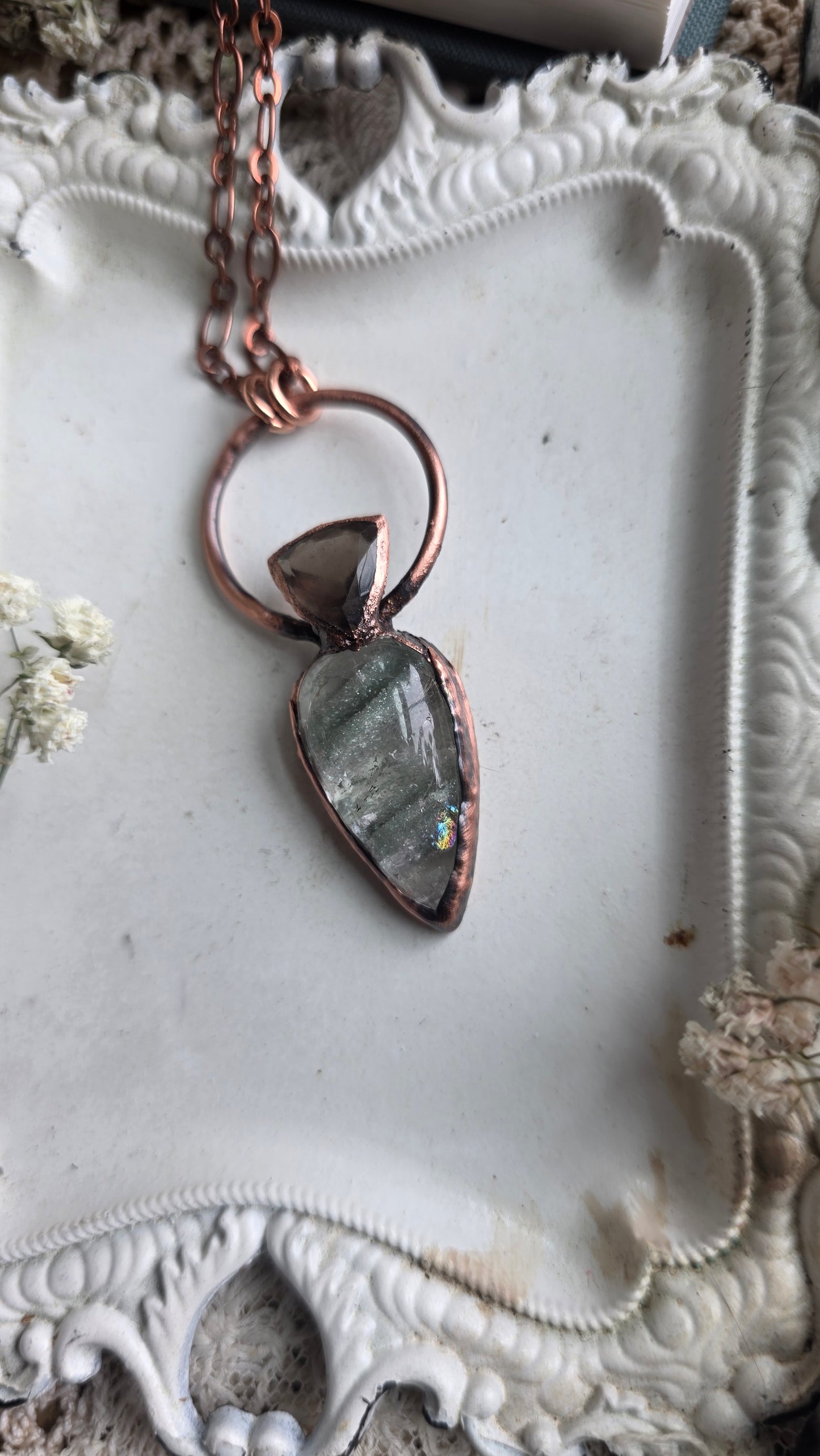 Phantom Quartz with Colombianite Copper Pendant