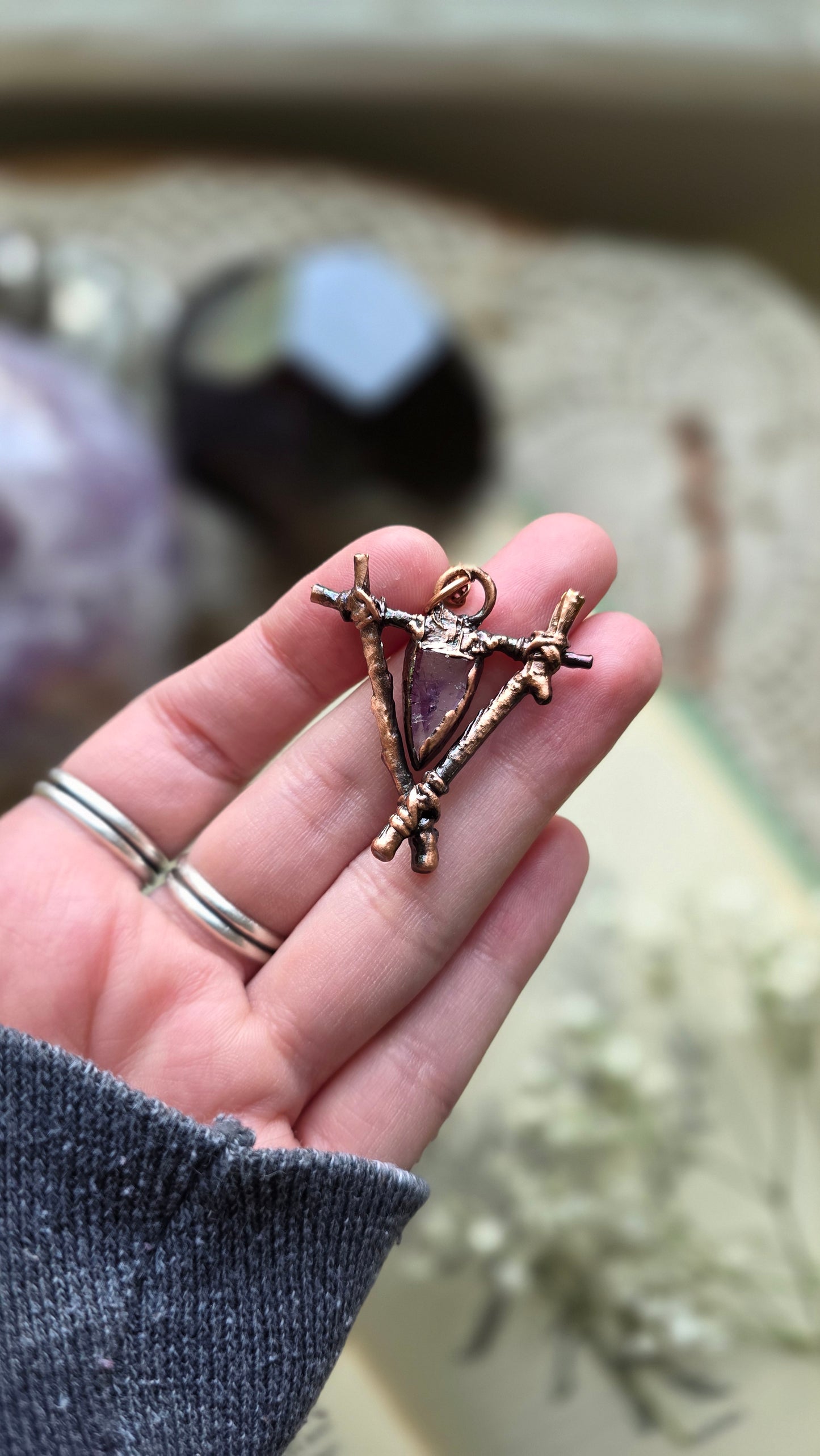 Rooted: Included Amethyst and Twig Copper Necklace