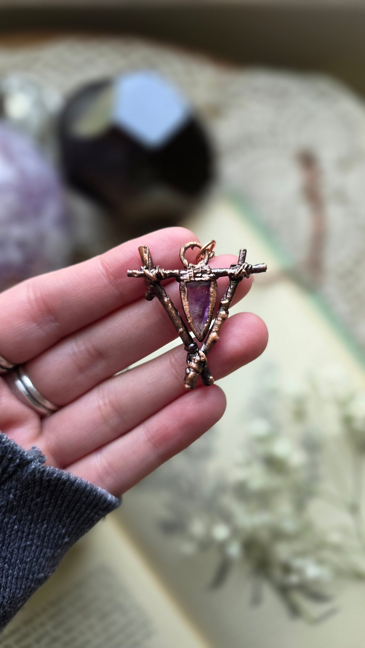 Rooted: Included Amethyst and Twig Copper Necklace