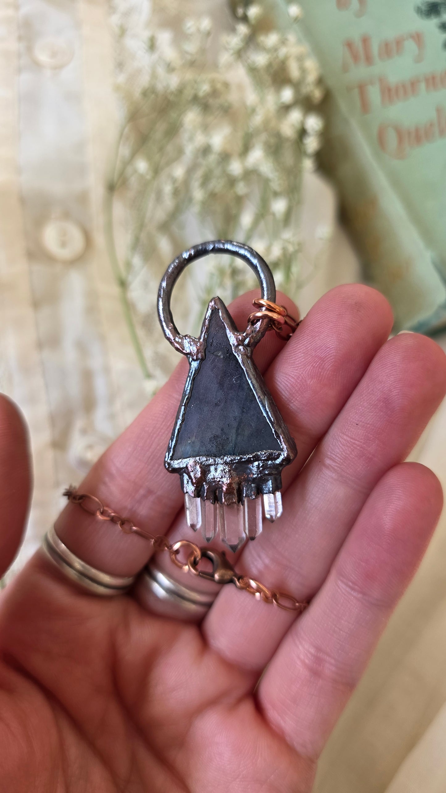 Faceted Labradorite Copper Pendant with Quartz