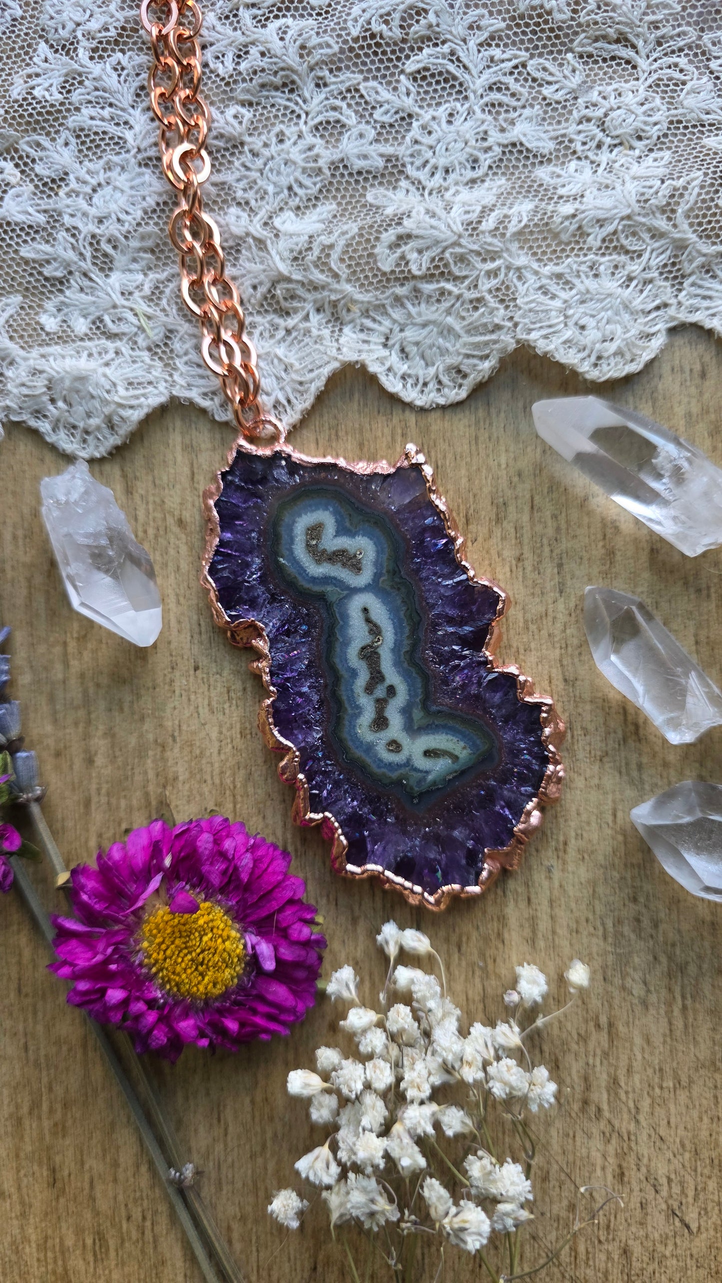 Large Amethyst Stalctite Copper Necklace