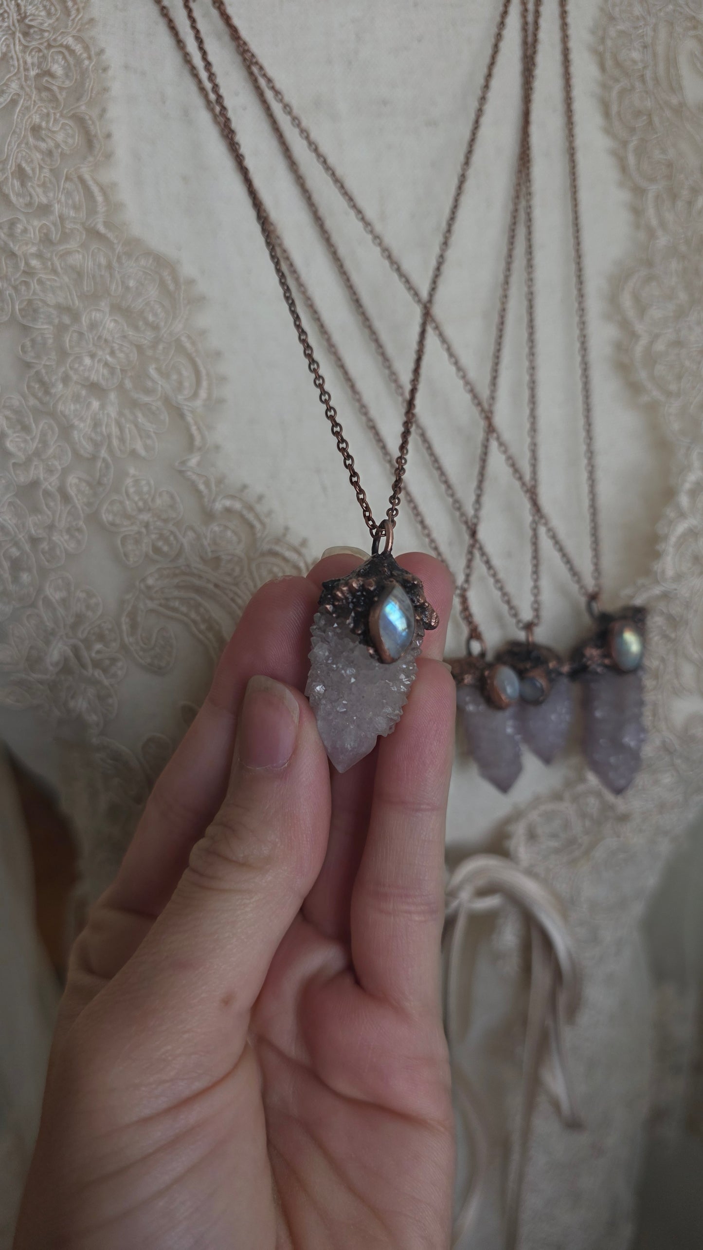 Spirit Quartz and Moonstone Copper Pendant