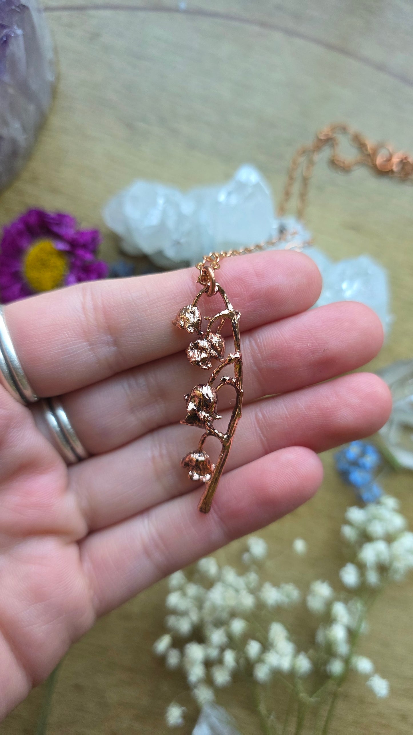 Copper Encased Lily of the Valley Necklace
