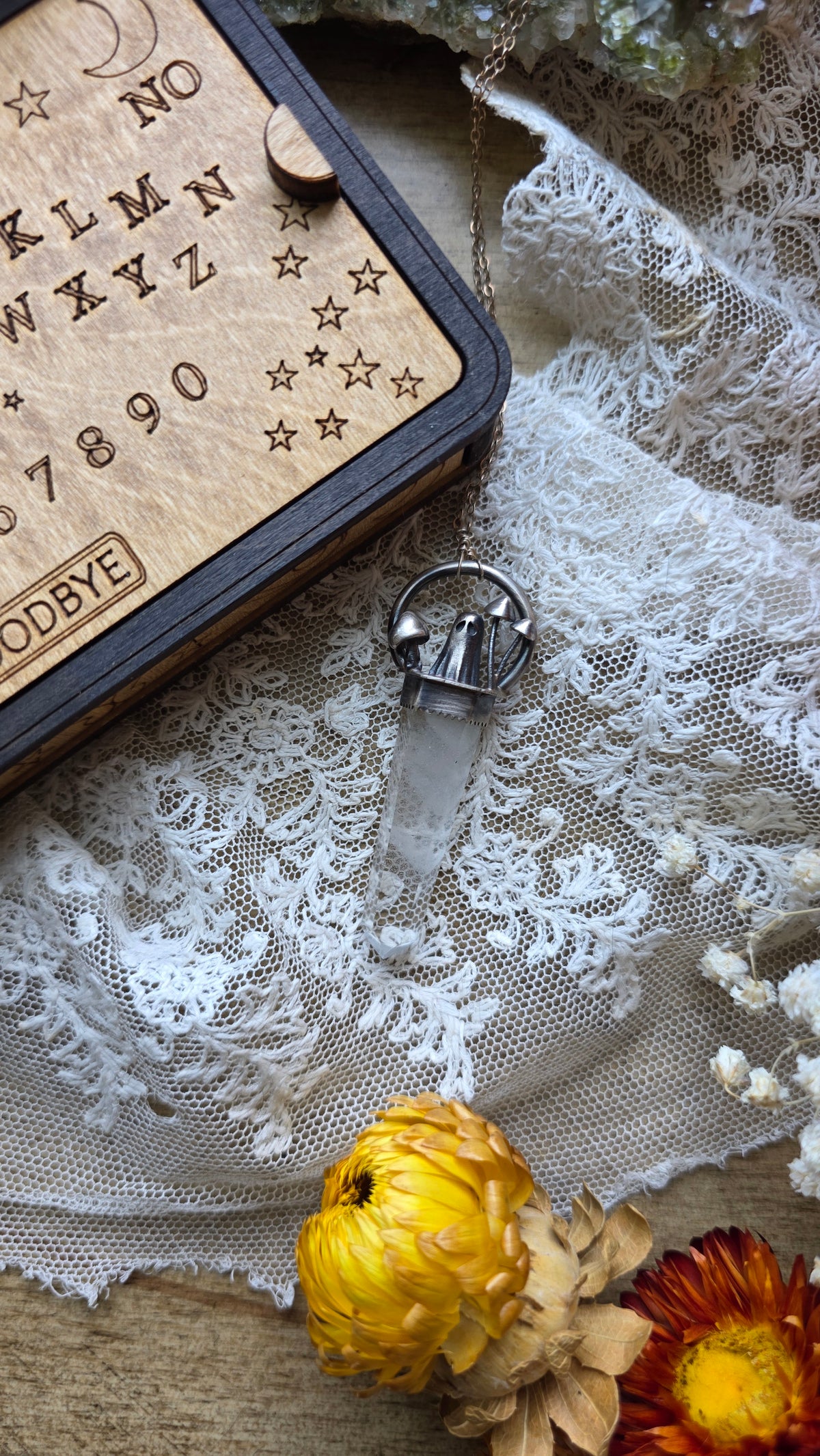 jdrewsilvers and xtwii collaboration: Sterling Silver Sheet Ghost Mushroom Phanom Quartz Pendant