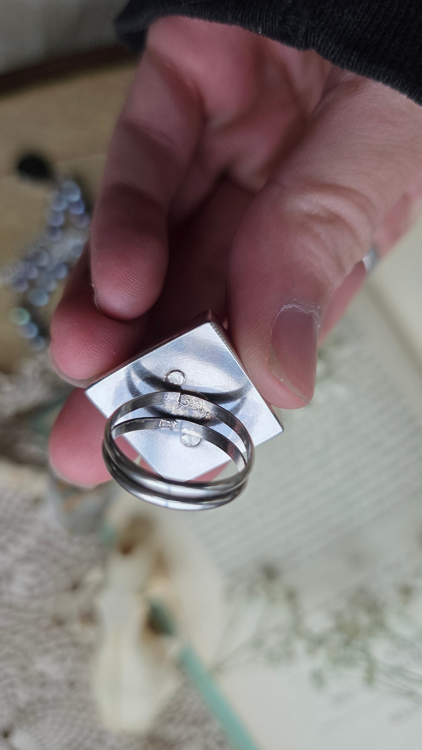 Rutilated Quaryz Pyramid Sterling Silver Ring Size 7 1/4 US