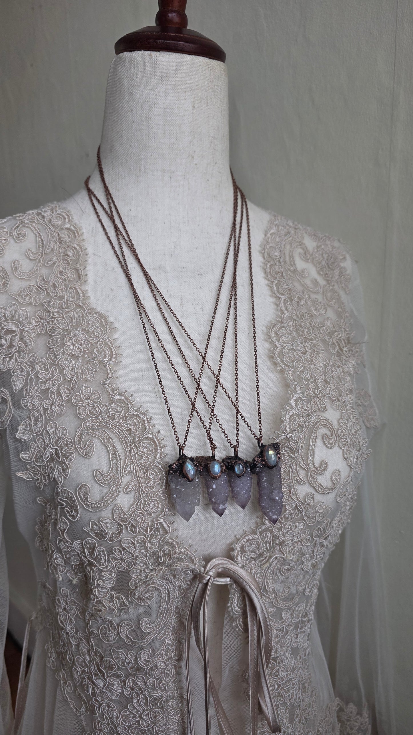 Spirit Quartz and Moonstone Copper Pendant