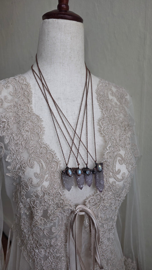 Spirit Quartz and Moonstone Copper Pendant