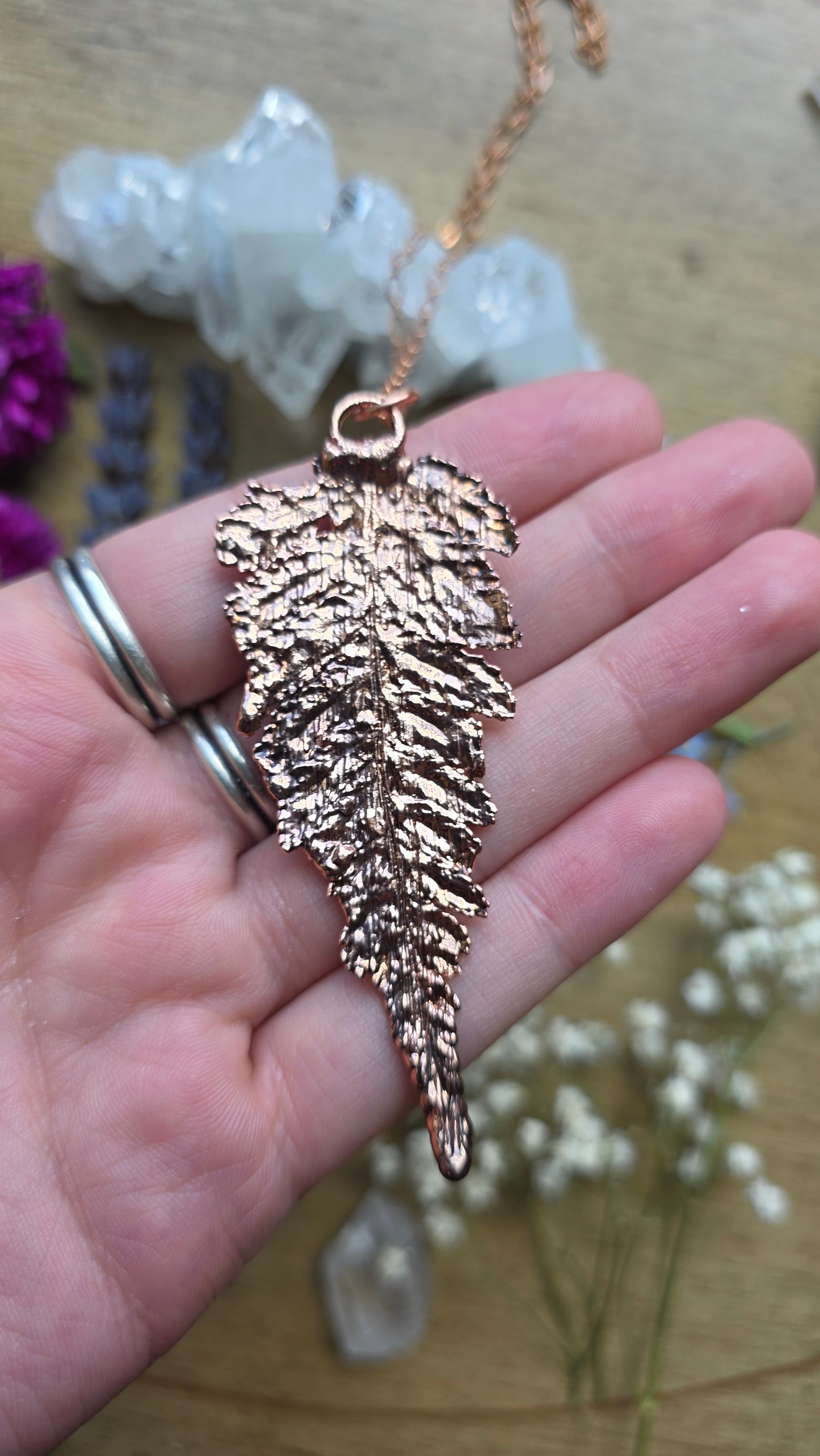 Copper Encased Real Fern with Moonstone