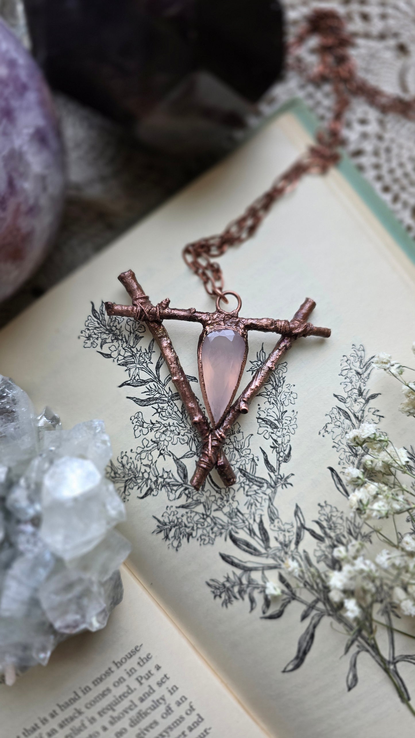 Rooted: Rose Quartz and Twig Copper Necklace