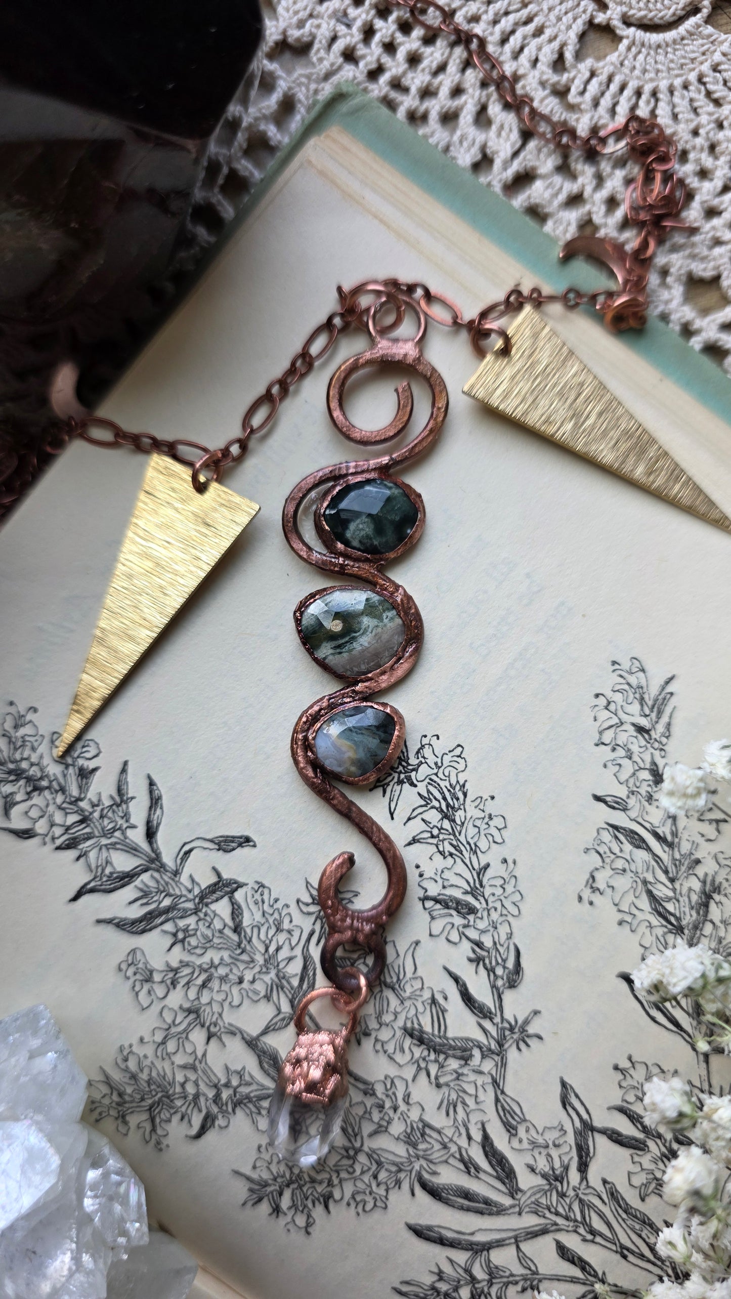 Rooted: Ocean Jasper and Quartz Copper Spiral Necklace