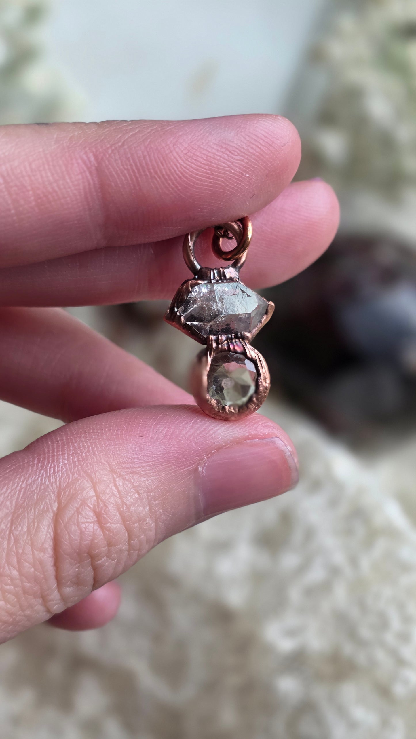 Herkimer Quartz with Libyan Desert Glass Copper Choker