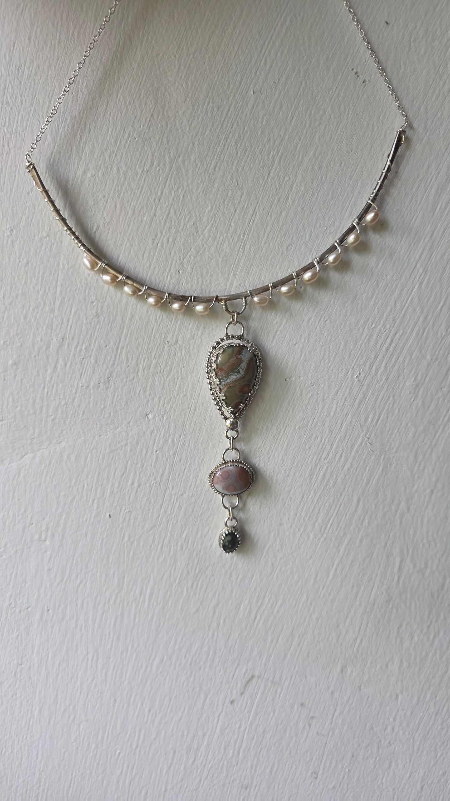 Ocean Jasper and Pearl Sterling Silver Statement Necklace