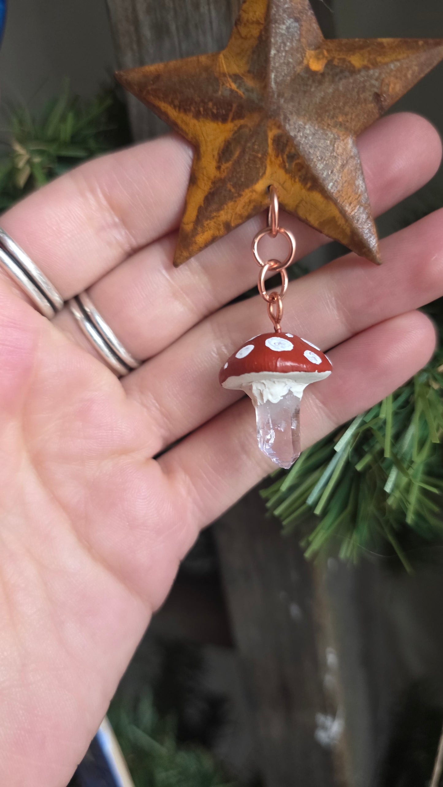 Rustic Star and Crystal Mushroom Ornament