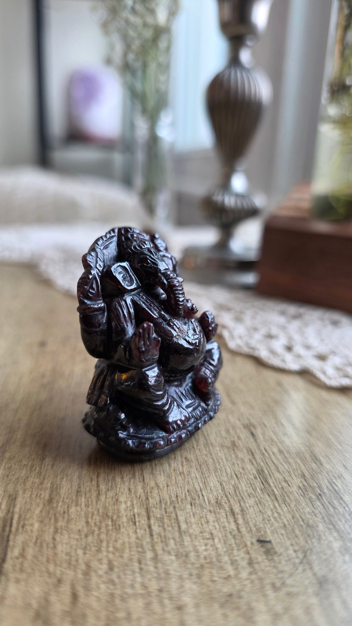 Hand Carved Garnet Ganesh