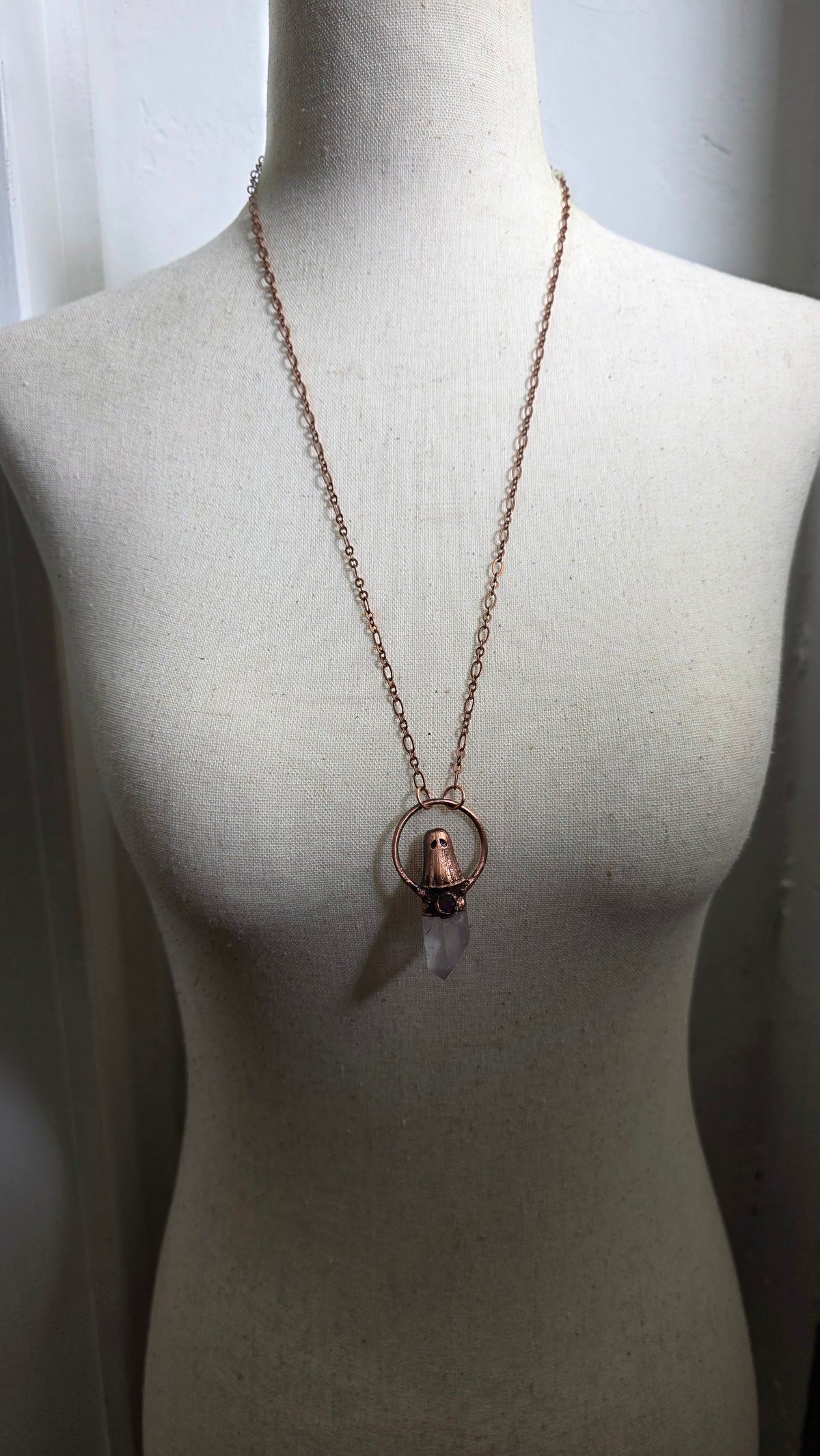 jdrewsilvers and xtwii collaboration: Quartz and Pink Tourmaline Copper Sheet Ghost Necklace