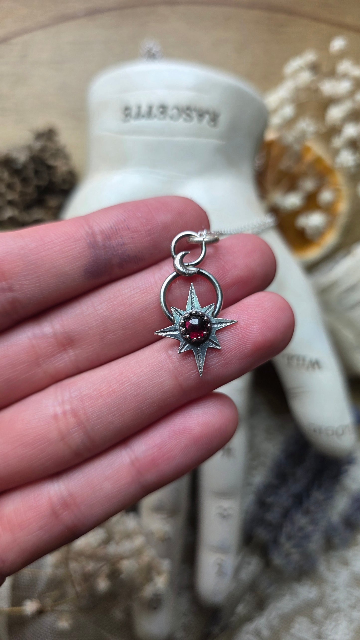 Sterling Silver Garnet Star Necklace