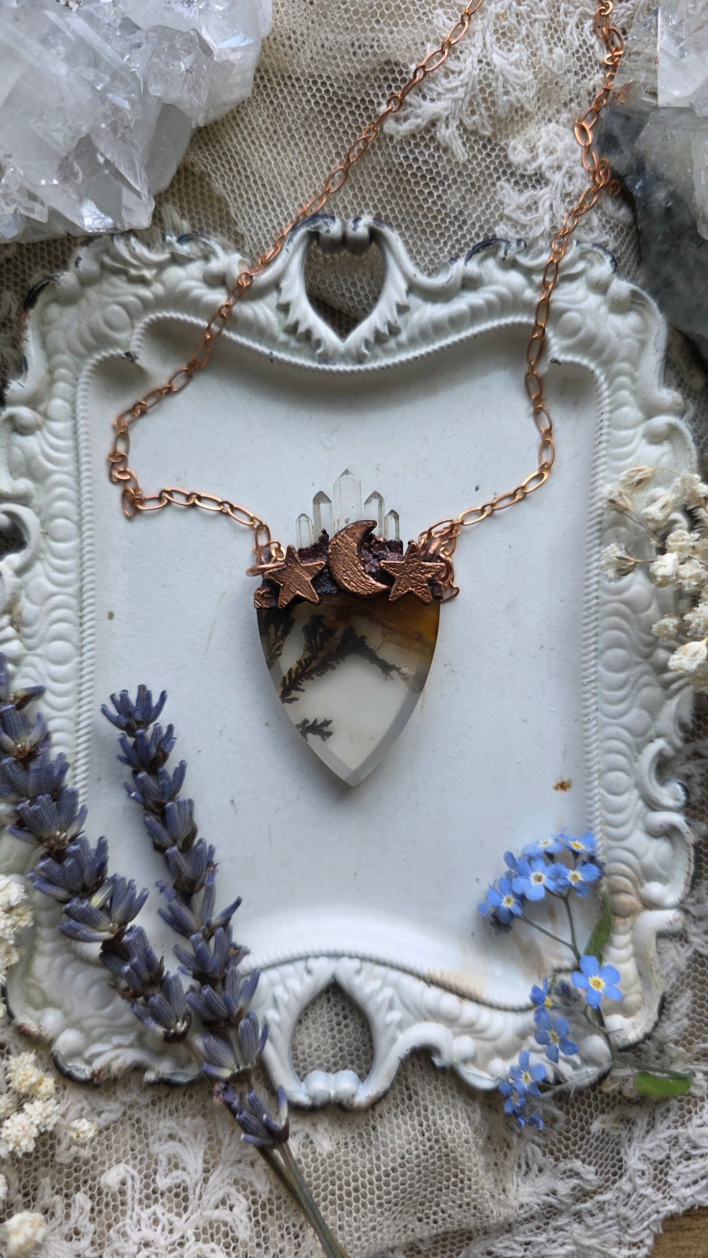 The High Priestess: Dendritic Quartz Stardust Copper Pendant