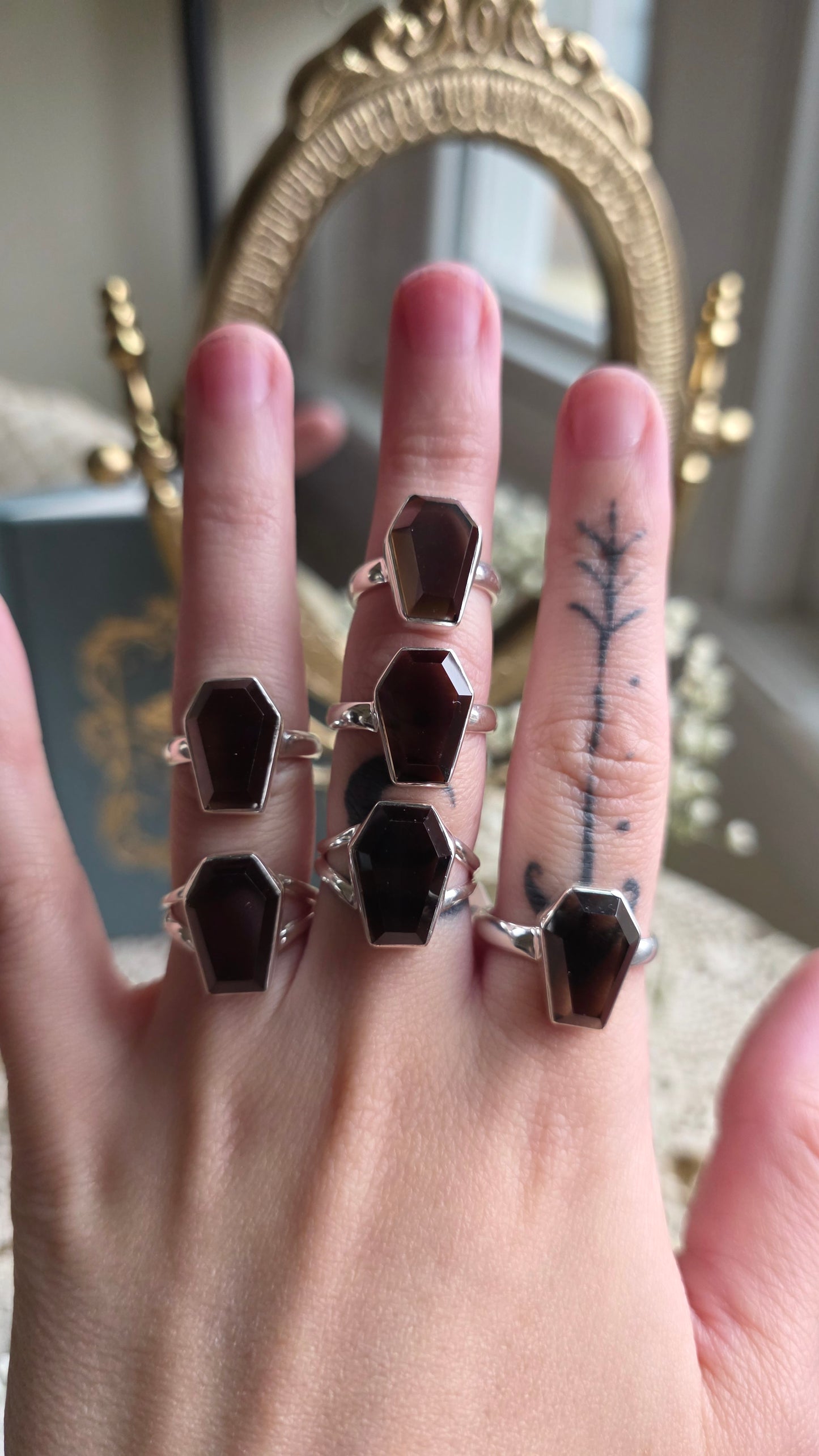 Sterling Silver Smokey Quartz Coffin Ring