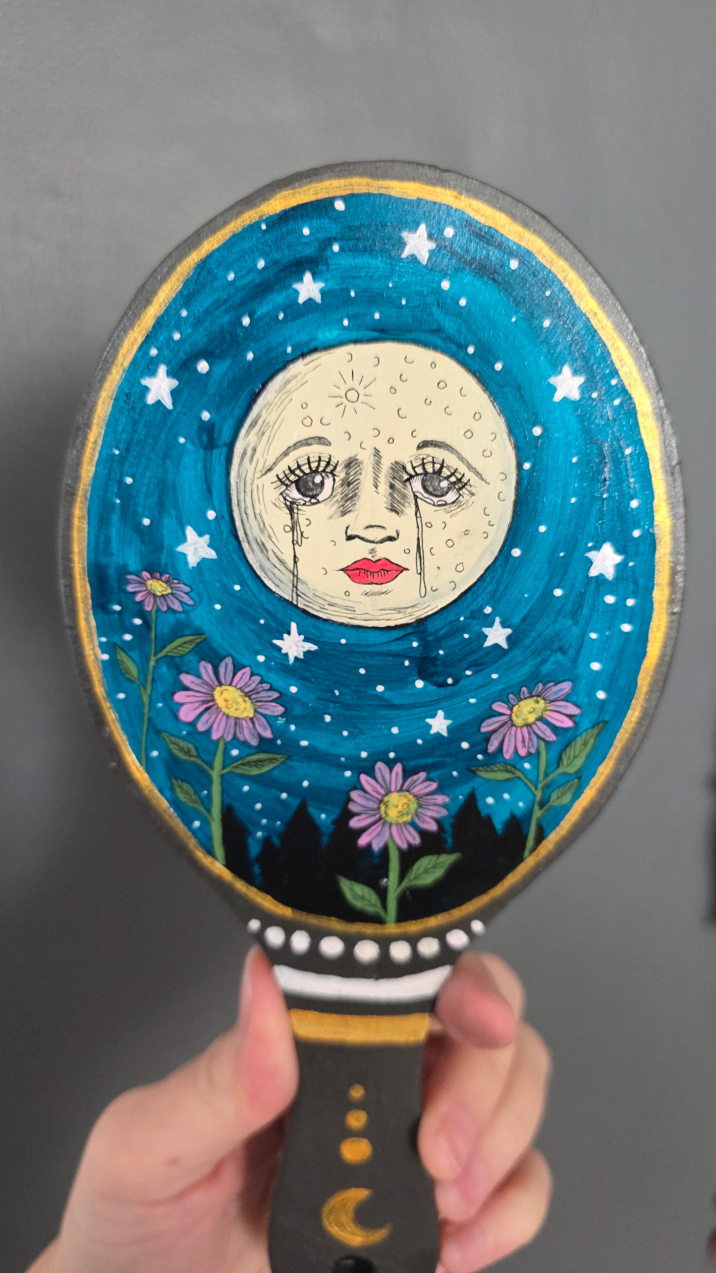 Hand Painted Wooden Hand Mirror