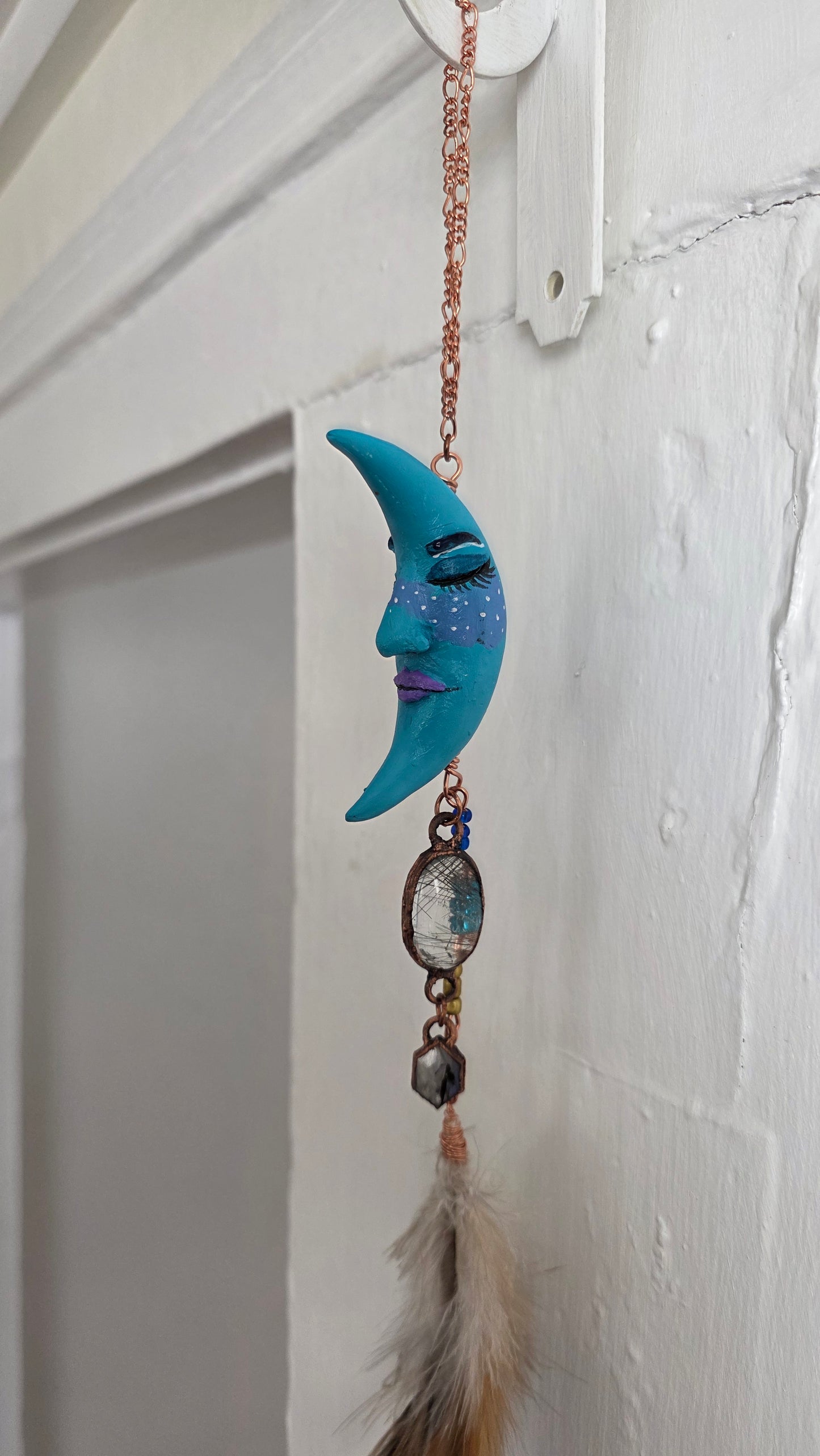 Moon Guardian Hand Sculpted Hanging Decor