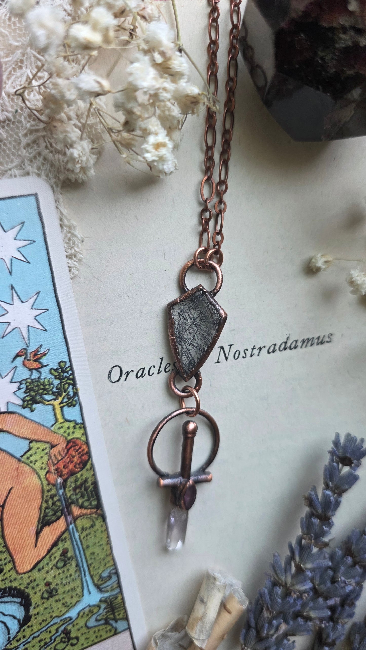 Valor: Vera Cruz Mini Sword with Pink Sapphire, and Tourmalinated Quartz
