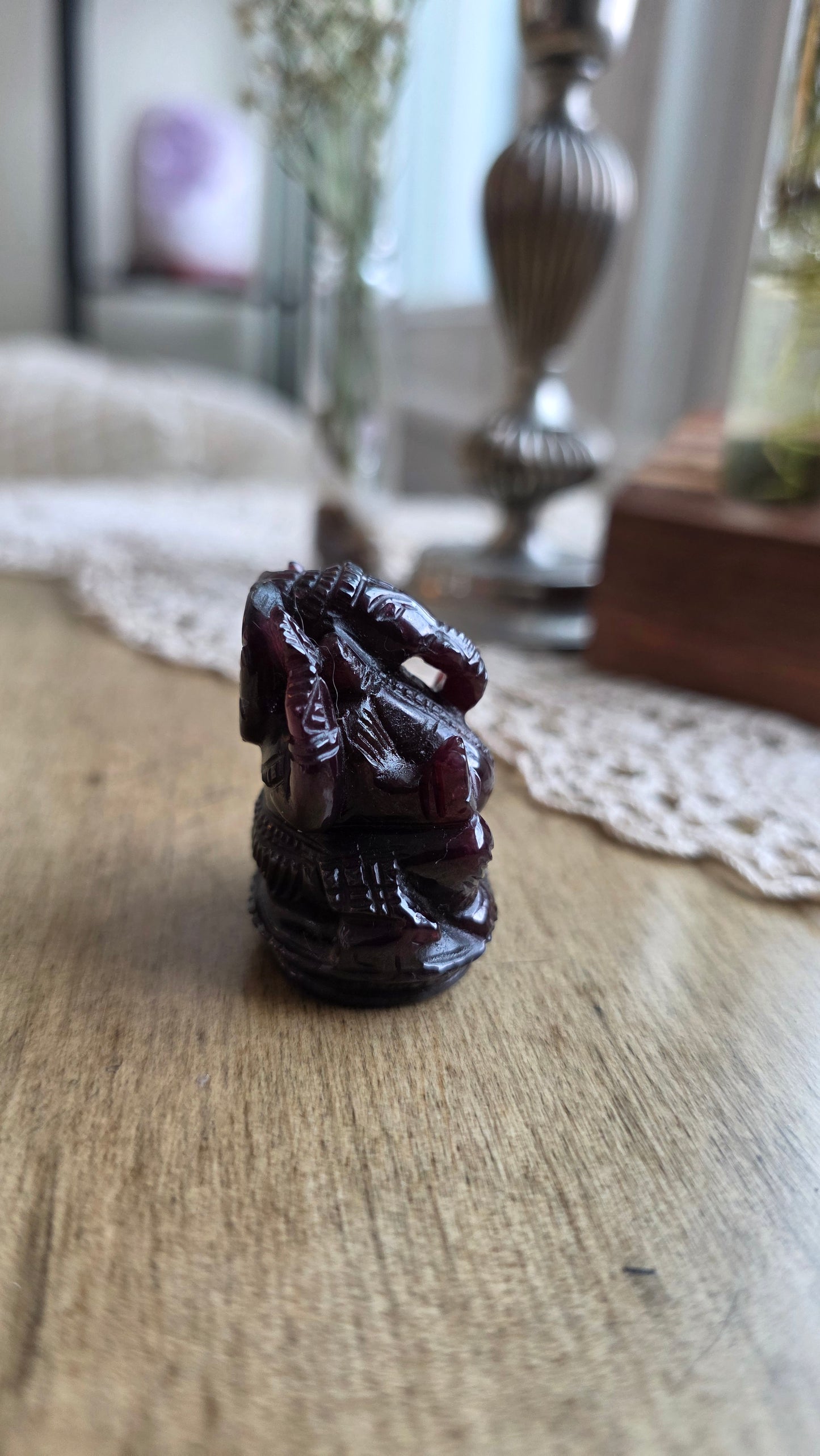 Hand Carved Garnet Ganesh