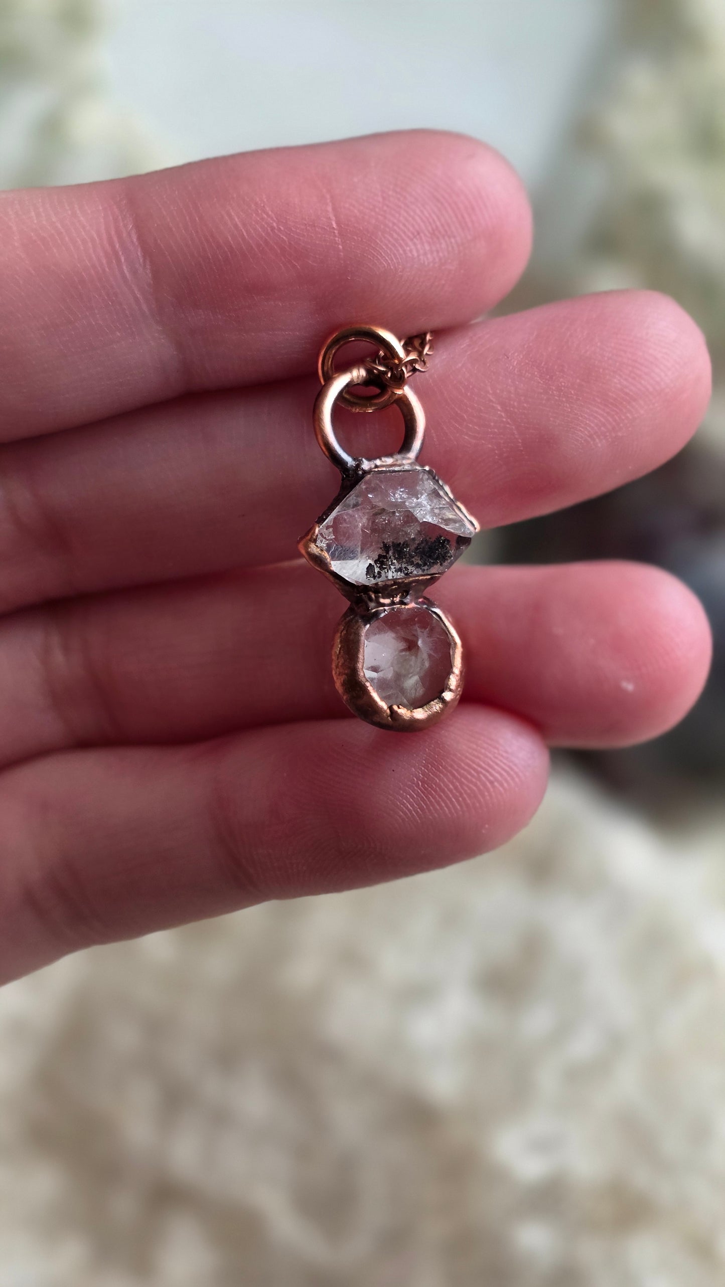 Herkimer Quartz with Libyan Desert Glass Copper Choker